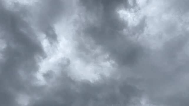 Dark storm clouds moving slowly with a barren tree in the corner in winter. 