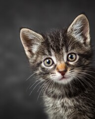 baby kitten minimal portrait, subject small, large empty area for marketing headline