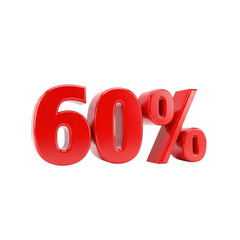 Bold red 60 percent symbol isolated on transparent background