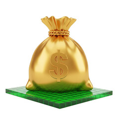 Golden money bag icon isolated on transparent background