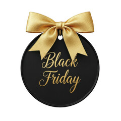 Black friday golden bow tag isolated on transparent background