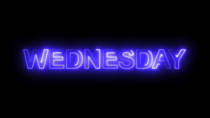 Glowing blue neon sign with the word Wednesday on black background