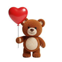 Teddy bear holding heart balloon isolated on transparent background