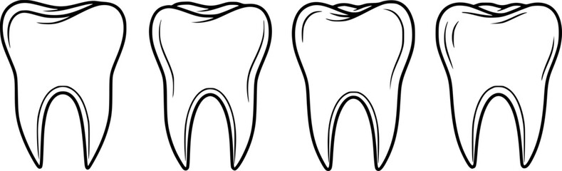 Set of Teeth bags Outline vector illustration isolated On Transparent Background
