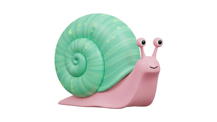 3D Render of a Cute Pink and Green Snail