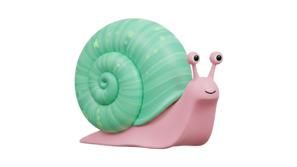 3D Render of a Cute Pink and Green Snail