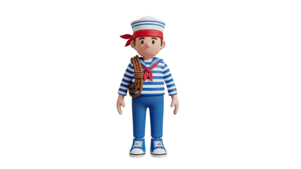 Cartoon Sailor Character with Rope