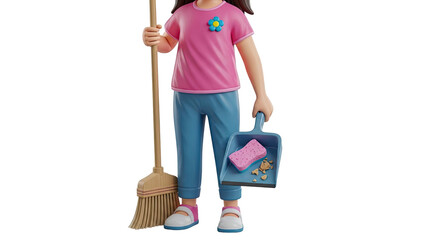 Child character with broom and dustpan