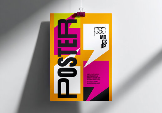 Vertical Poster Mockup with Strong Shadows