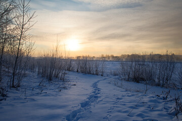 足跡のついた雪原