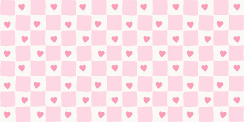 Pink valentine heart check hand drawn pattern background