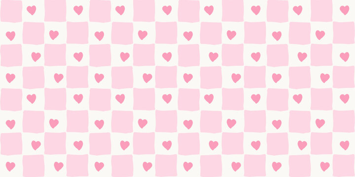 Pink valentine heart check hand drawn pattern background