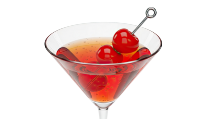 Martini glass with cherries on a pick