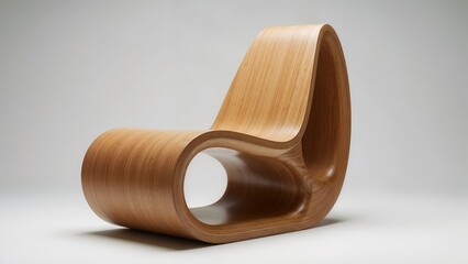 Modern wooden armchair on a neutral studio background with a place for text