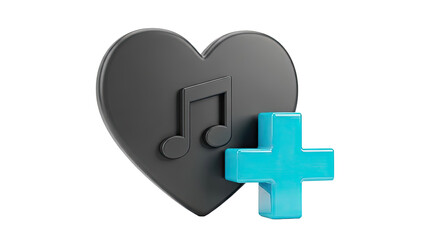 Obraz premium 3D Heart with Music Note and Plus Icon