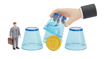 Business Man and Shell Game with Coin