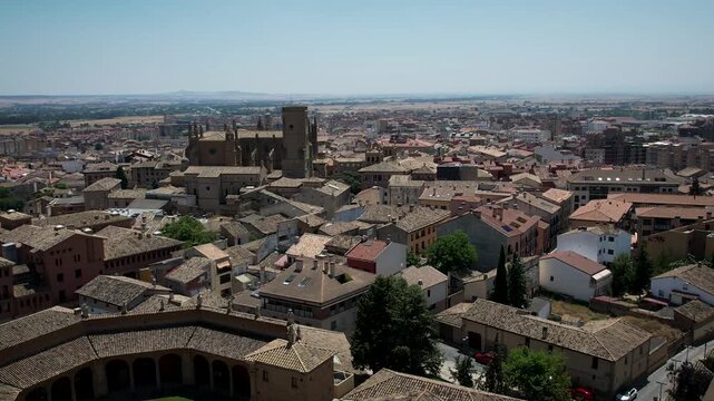 Aerial drone footage of cityscape and cathedral in Huesca, Spain. High quality 4k footage