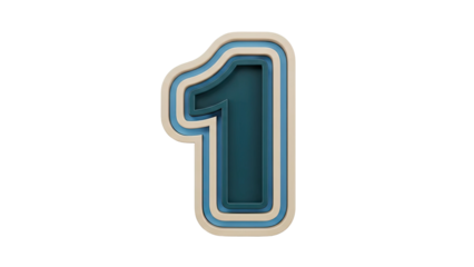 Layered Number 1 with Teal and Beige Colors