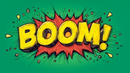 Comic style explosion with the word BOOM in bold yellow letters. - Powered by Adobe