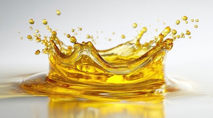 Golden liquid forms a crown splash with droplets