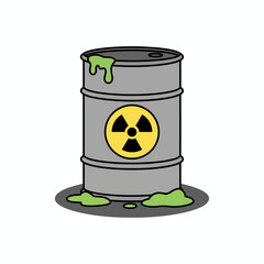 Isolated flat vector of toxic waste barrel, simple icon style, flat colors, white background.