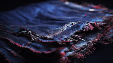 Textured Fabric Reveals Stories of Wear in Deep Blue Hues Under Soft Shadows in a Dimly Lit Setting