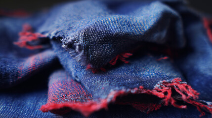 Textured Layers of Deep Blue and Bright Red Fabric Evoke Warmth and Creativity in a Cozy Tailoring Studio