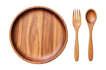 Wooden plate with fork and spoon