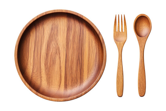 Wooden plate with fork and spoon