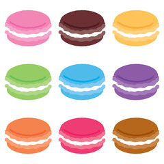 カラフルで可愛いマカロン9種類のセットイラスト