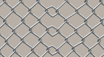 Fototapeta premium A close-up, detailed view of a silver chain-link fence with a diamond pattern against a plain background.