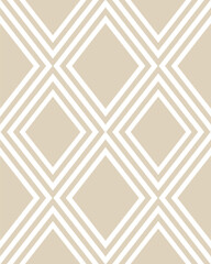 Bold bege and white geometric pattern with repeating diamond lines. Modern, high-contrast design ideal for fashion fabrics, apparel manufacturing, interior design, and contemporary surface patterns.