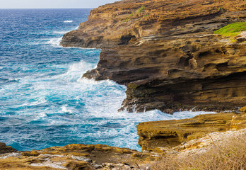 Waves Crashing Into Shoreline at Kalanianaole Highway Lookout, Oahu, Hawaii, USA