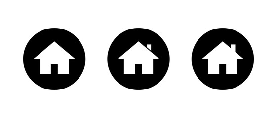 House and home icon set in black circle. Real estate, residence, and property symbol