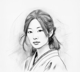 着物姿の東洋人女性のラフスケッチ