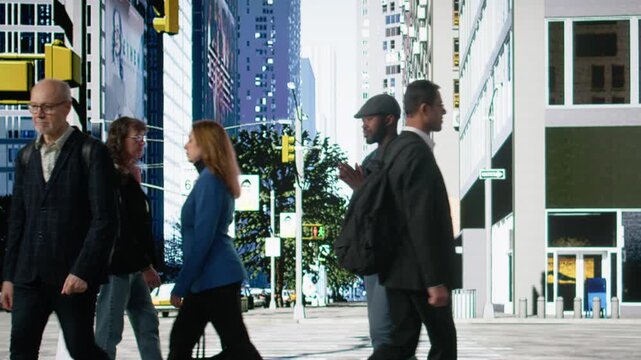 Robbery in broad daylight captures male bandit grabbing bag from gen z girl on downtown street, pedestrian group bystanders show detachment and avoidance during physical struggle. Camera A.