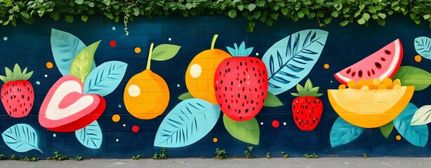 Fresh spring background with flowers, birds, and butterflies featuring a sweet summer strawberry and juicy watermelon illustration in a tasty healthy fruit food vector art style