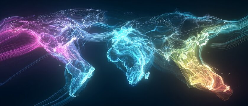 futuristic world map data network, glowing payment routes, digital finance visualization - Powered by Adobe