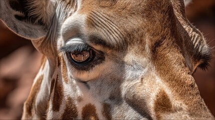 Extreme close-up revealing the intricate texture and detailed eye of a wild giraffe's face