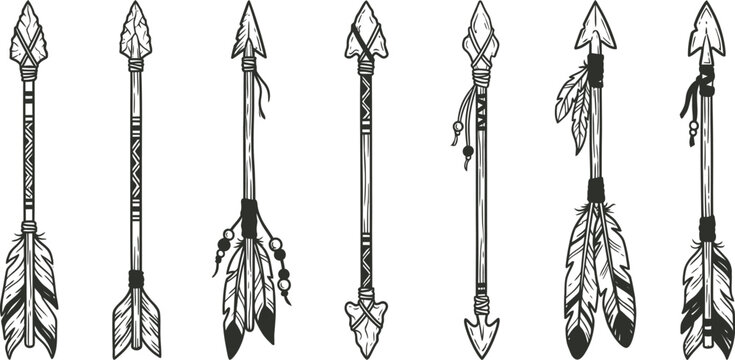 Arrows with feathers in tribal boho style vector illustration