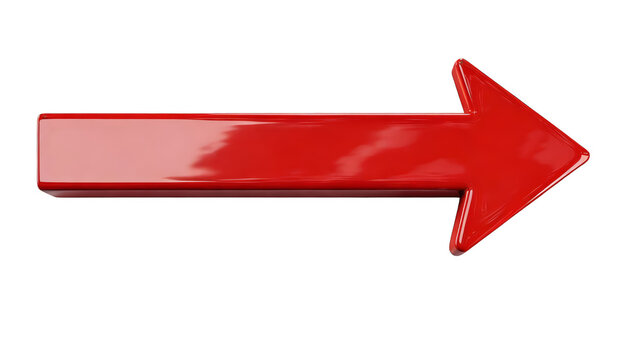 3D rendering of a red glossy arrow pointing right, used for direction, movement, or indication. Ideal for UI, infographics, or design elements.