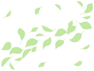 風に舞う葉っぱの緑色のシルエットのイラスト