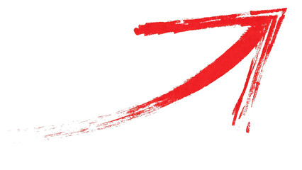 A bold red brush stroke arrow with a dynamic, upward movement. It symbolizes progress, growth, and direction, suitable for design elements emphasizing achievement or motivation.