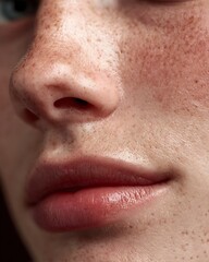 Fototapeta premium Macro image of combination skin with visible pores and natural texture on white background