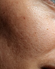 Fototapeta premium Macro image of combination skin with visible pores and natural texture on white background