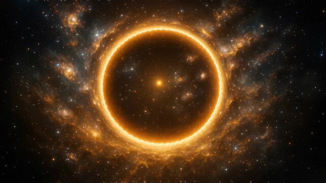 Celestial Ring: An ethereal view of a radiant ring, likely a black hole or other celestial body. The glowing ring is the center of this otherworldly scene.