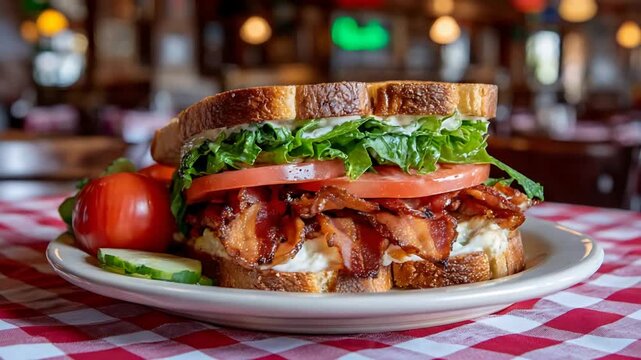 Appetizing Close Up of a Delicious BLT Sandwich on Toasted Bread with Fresh Ingredients.