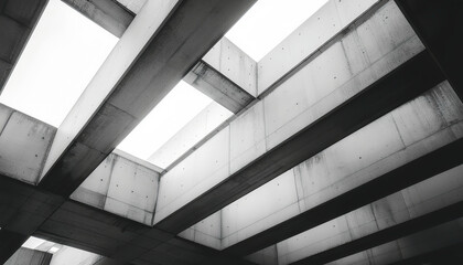 Obraz premium Abstract Brutalist Architecture Emphasizing Structural Geometry Concrete Volumes And Minimalist Industrial Design Aesthetics