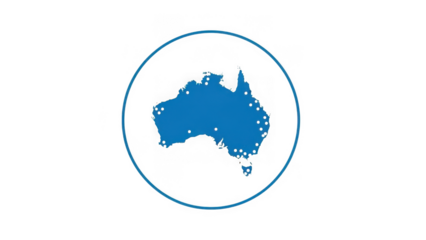 Australia map with dots in blue circle
