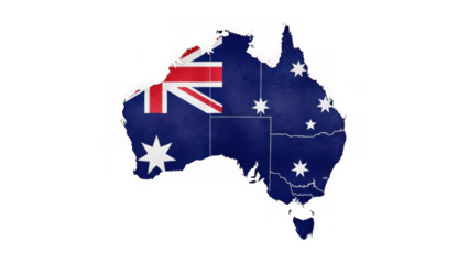 Australia map with flag pattern on white